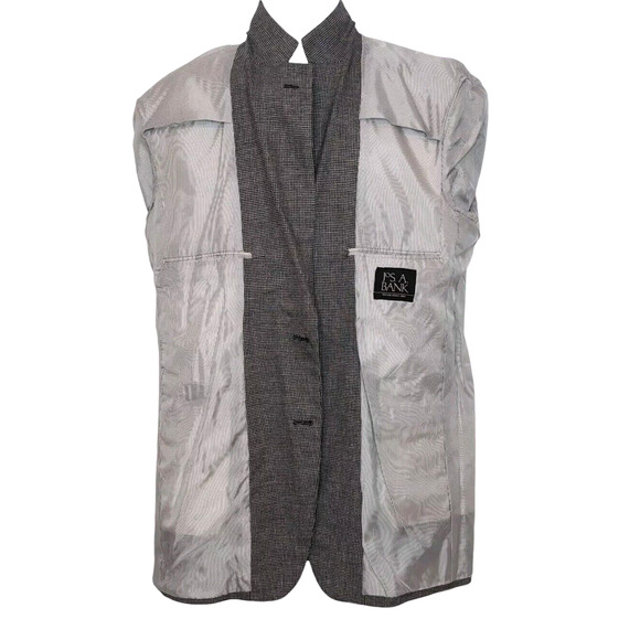 Jos A Bank Silk Wool Sport Coat Men's Size 42L Black White‎ Houndstooth 2 Button - Picture 3 of 16